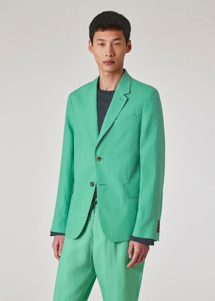 Paul Smith Turquoise Green Linen Buggy-Lined Blazer Blue