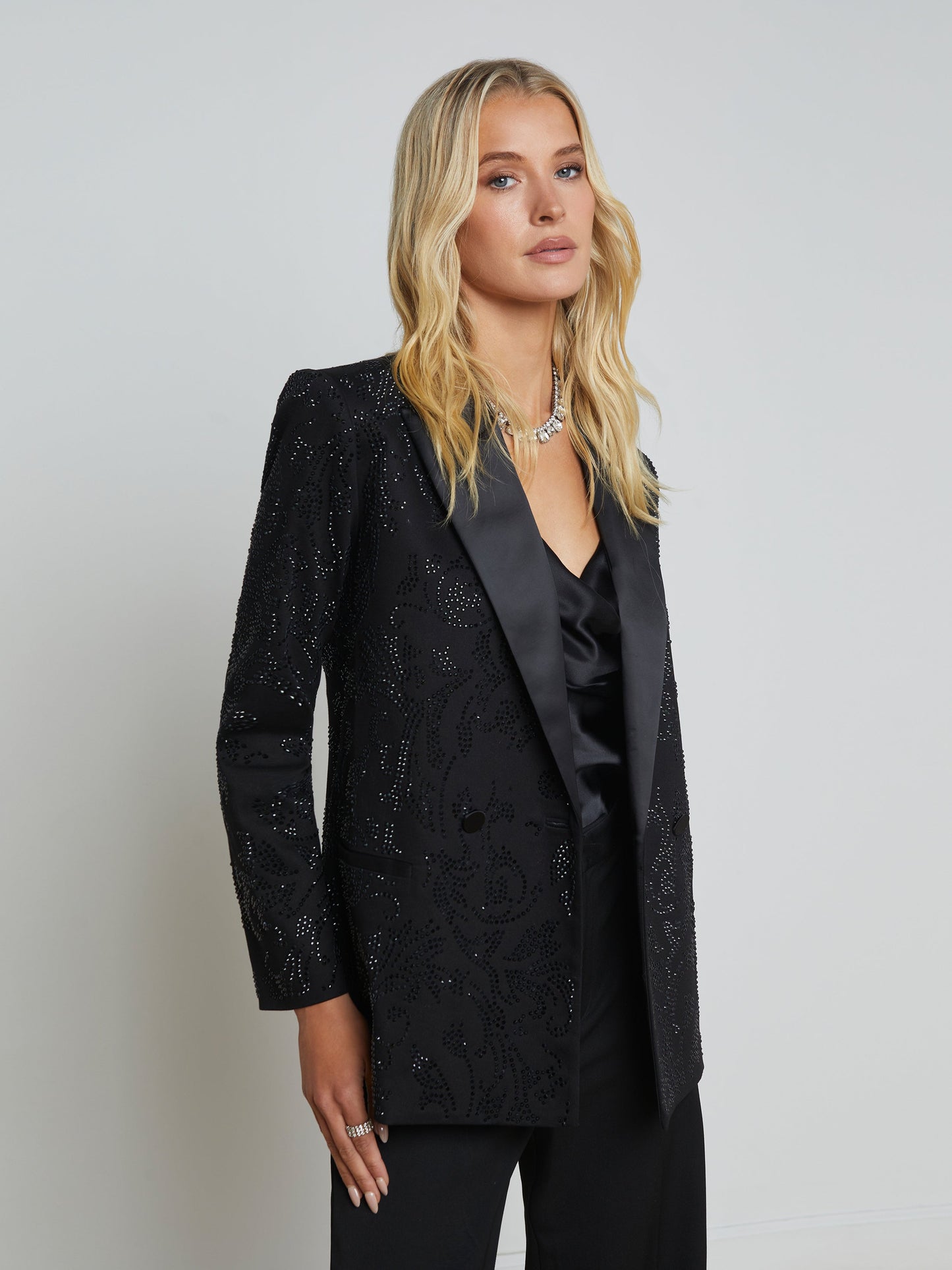 L'AGENCE Jericho Rhinestone Blazer In Black Crystal