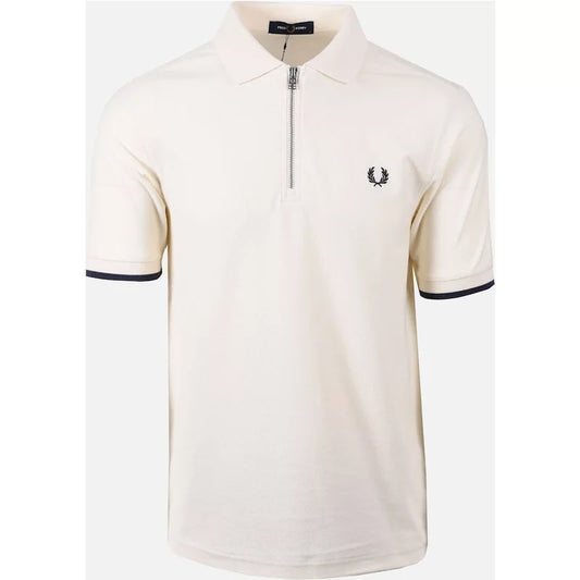 Men's Fred Perry Crepe Pique Zip Polo Ecru - White - Size: 44