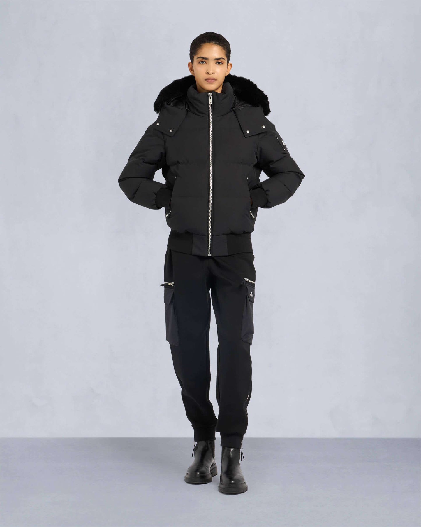 Moose Knuckles CLOUD SHEARLING BOMBER JACKET-Black / Black Shearling-XS