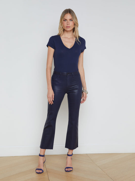 L'AGENCE Kendra Coated Cropped Flare Jean In Midnight Coated