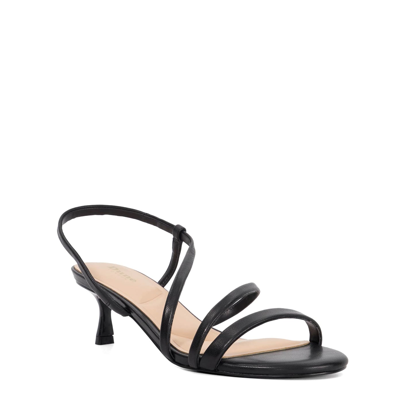 Dune Movement Asymmetric Strap Leather Kitten Heel Sandals