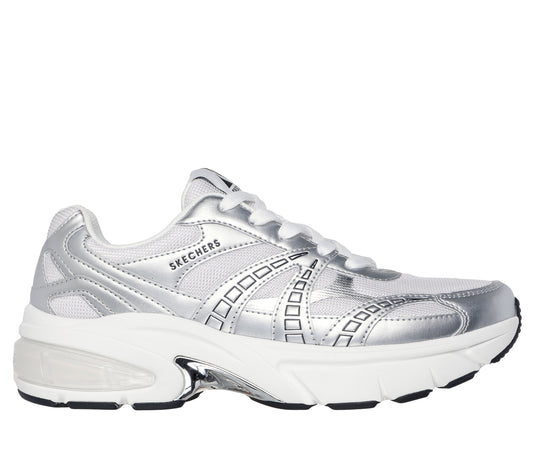 Skechers Men's Shadow - Stellar 90 Sneaker in Silver, Size 8.5 | Synthetic/Textile