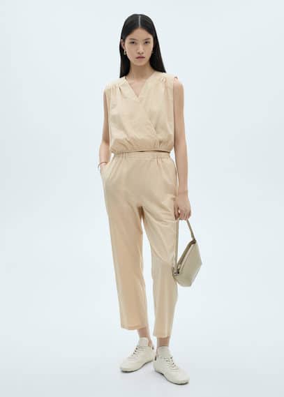 Mango 100% straight cotton pants beige - Woman -