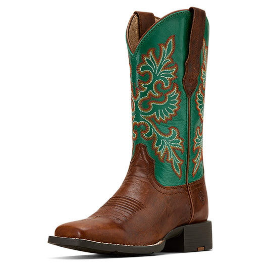 Ariat Women's Round Up Wide Square Toe StretchFit Western Boots in Arizona Brown Aged Jade, B Medium Width