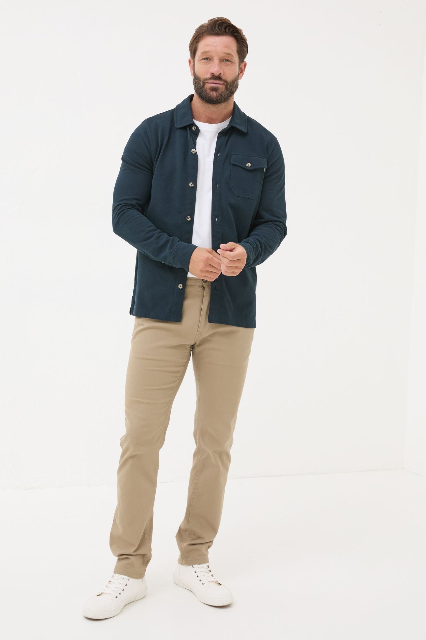 Fat Face Navy Blue Long Sleeve Pique Shirt