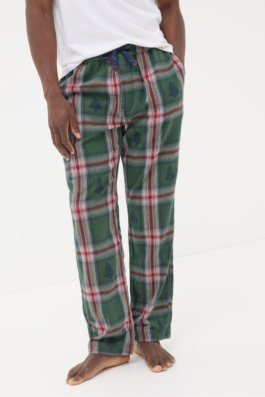 Fat Face Green Christmas Tree Check Pyjama Bottoms