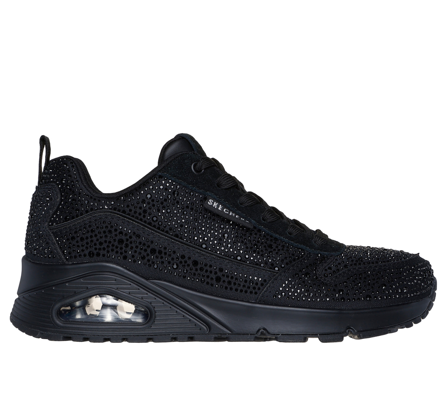 Skechers Women's Uno - World of Gems Sneaker in Black, Size 5 | Textile/Leather