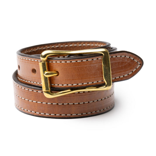 Yuketen 1" Triple Stitch Belt Buck Brown w/Natural Stitch
