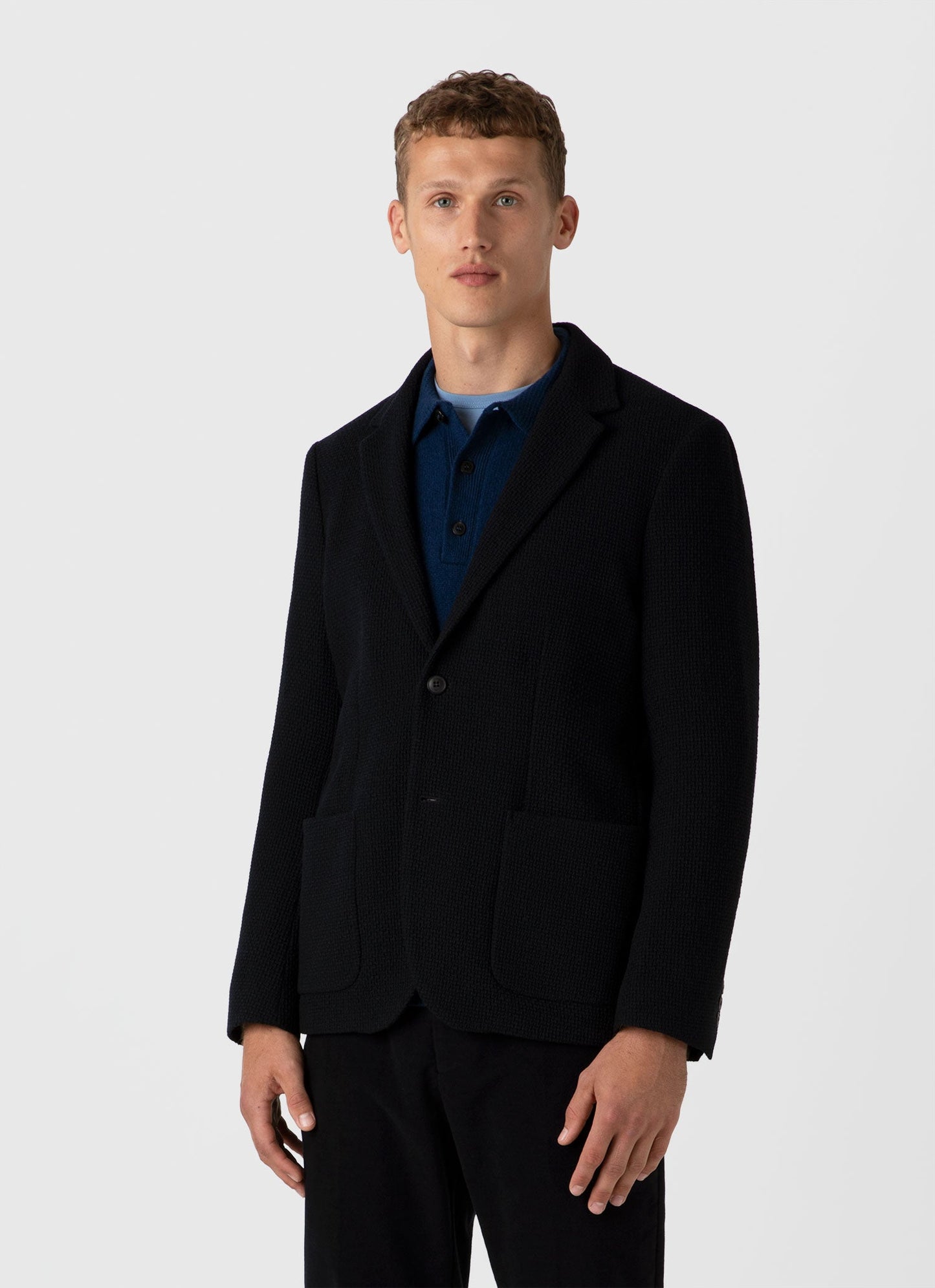 Sunspel Men's Heavy Wool Jersey Blazer in Navy