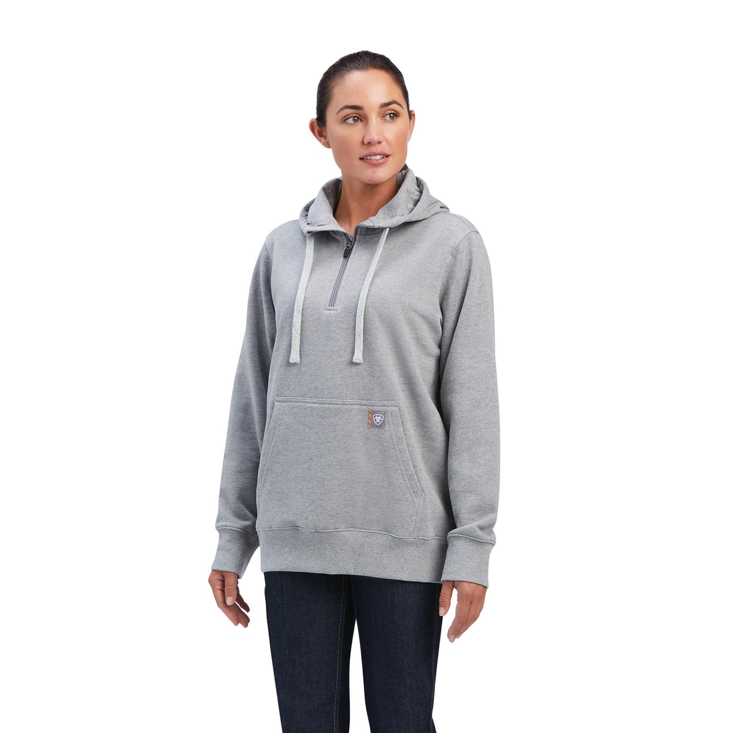 Ariat Women's Rebar Skill Set 1/2 Zip Hoodie Long Sleeve Fleece in Heather Grey Cotton