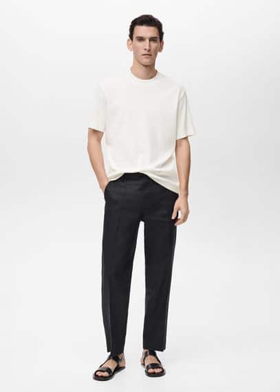 Mango Regular fit ribbed cotton t-shirt ivory white - Man -