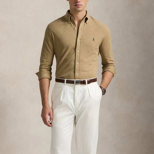 Polo Ralph Lauren Men's Classic Fit Mesh Long Sleeved Shirt - Beige - S