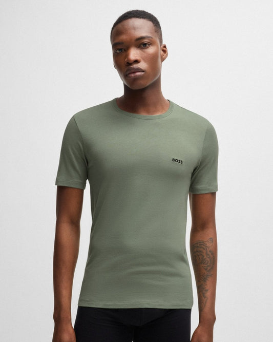 Boss Orange BOSS Orange TShirtRN Mens Three-pack of Cotton Underwear T-Shirts with Embroidered Logos Colour: Black/Green/Navy 985