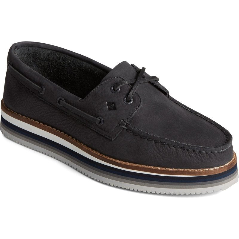 Sperry Authentic Original Stacked Leather Women's Black Boat Shoes