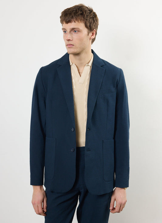 Percival Tailored Seersucker Blazer Navy