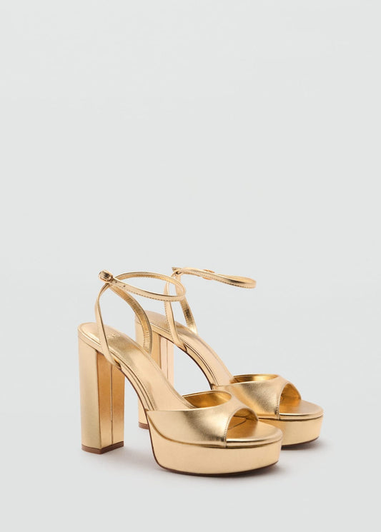 Mango Metallic-effect heeled sandals gold - Woman -
