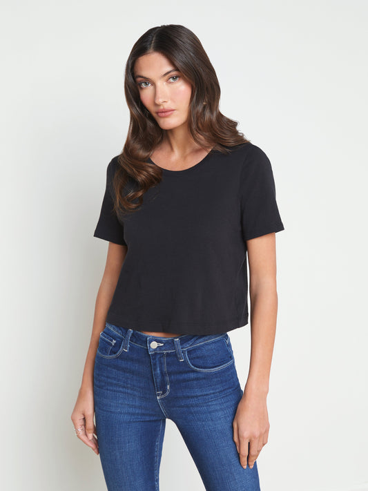 L'AGENCE Donna Cotton Cropped T-Shirt In Black