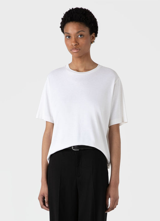 Sunspel Women's Boxy Silk T-shirt in White