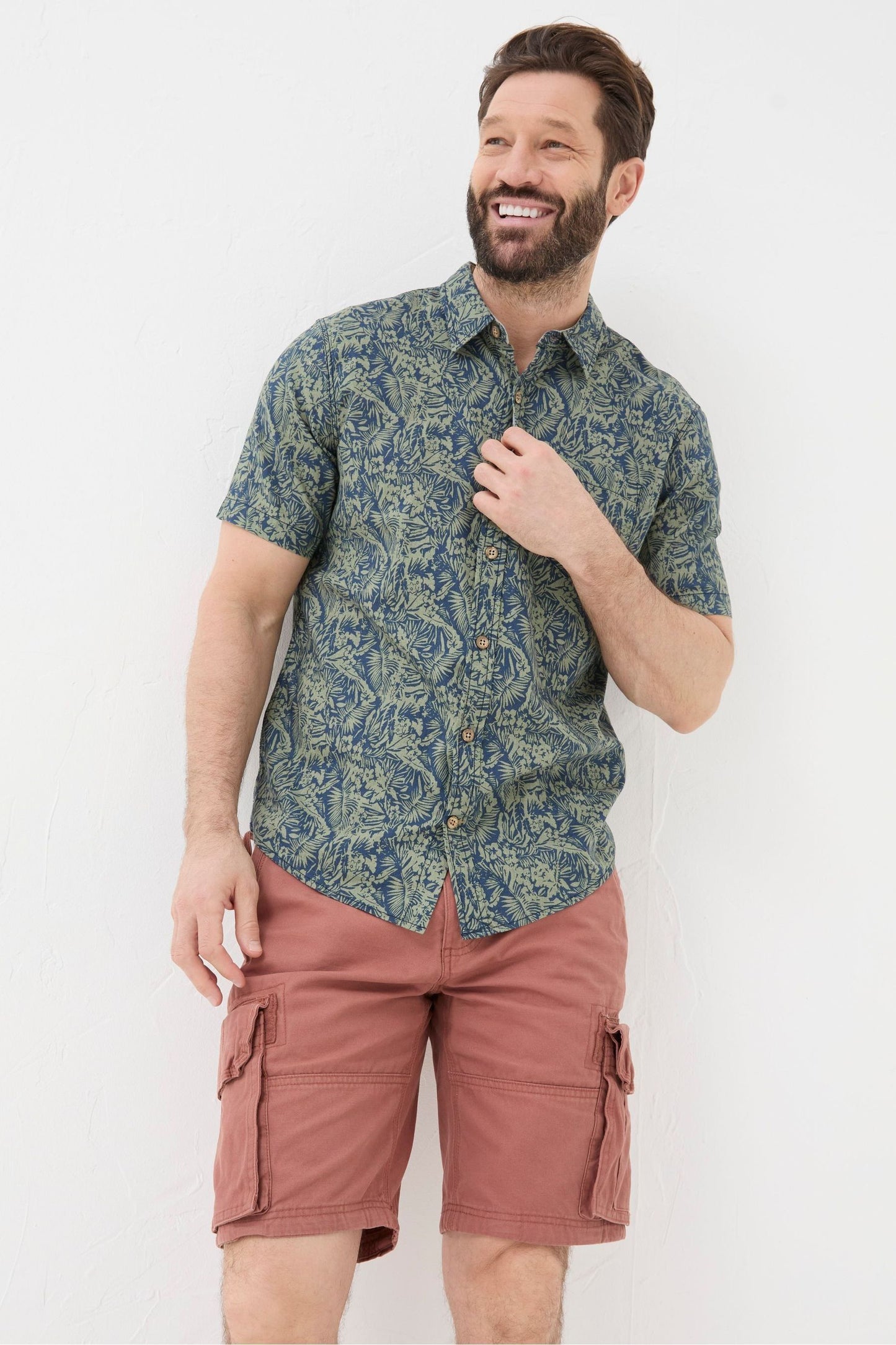 Fat Face Green Short Sleeve Jungle Print Shirt