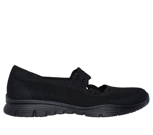 Skechers Women's Seager - Cute N' Coy Flats in Black, Size 5 | Textile, Vegan, Machine Washable