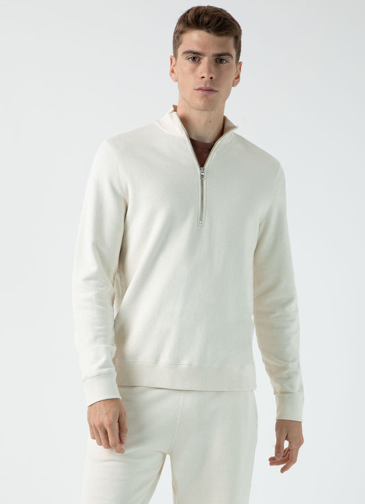 Sunspel Men's Half Zip Loopback Sweatshirt in Undyed