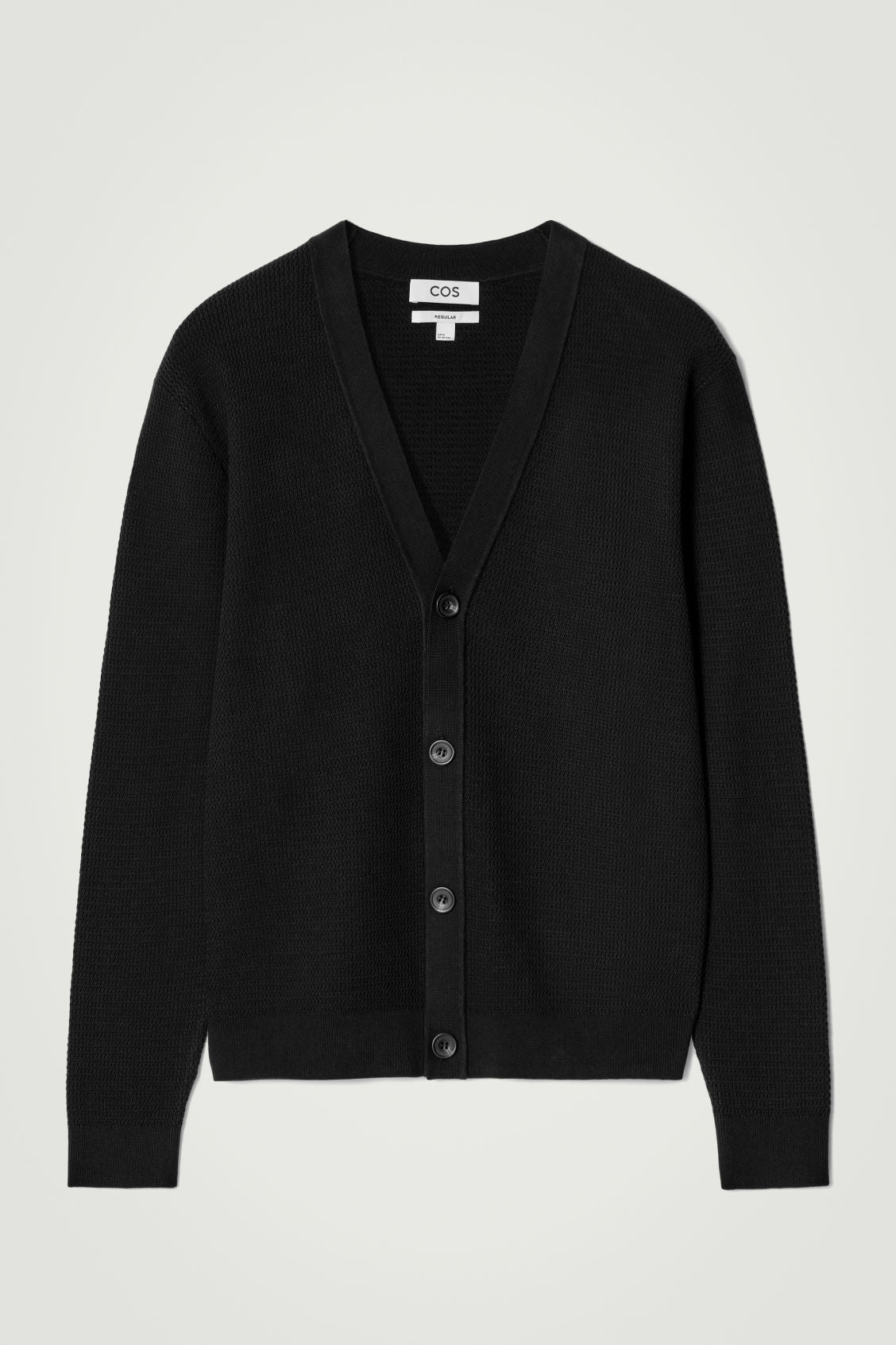 Cos TEXTURED KNITTED COTTON V-NECK CARDIGAN