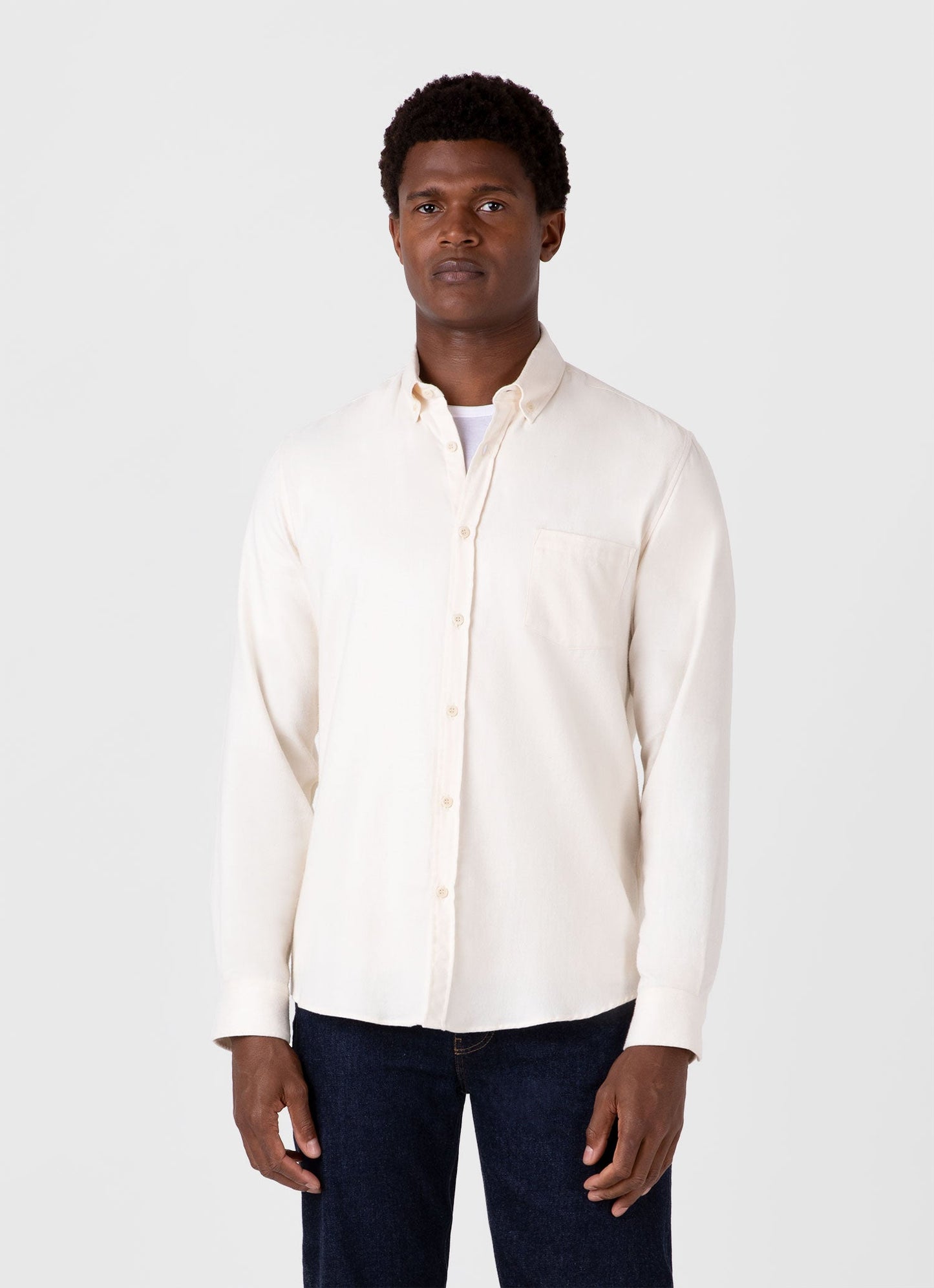 Sunspel Men's Button Down Flannel Shirt in Ecru