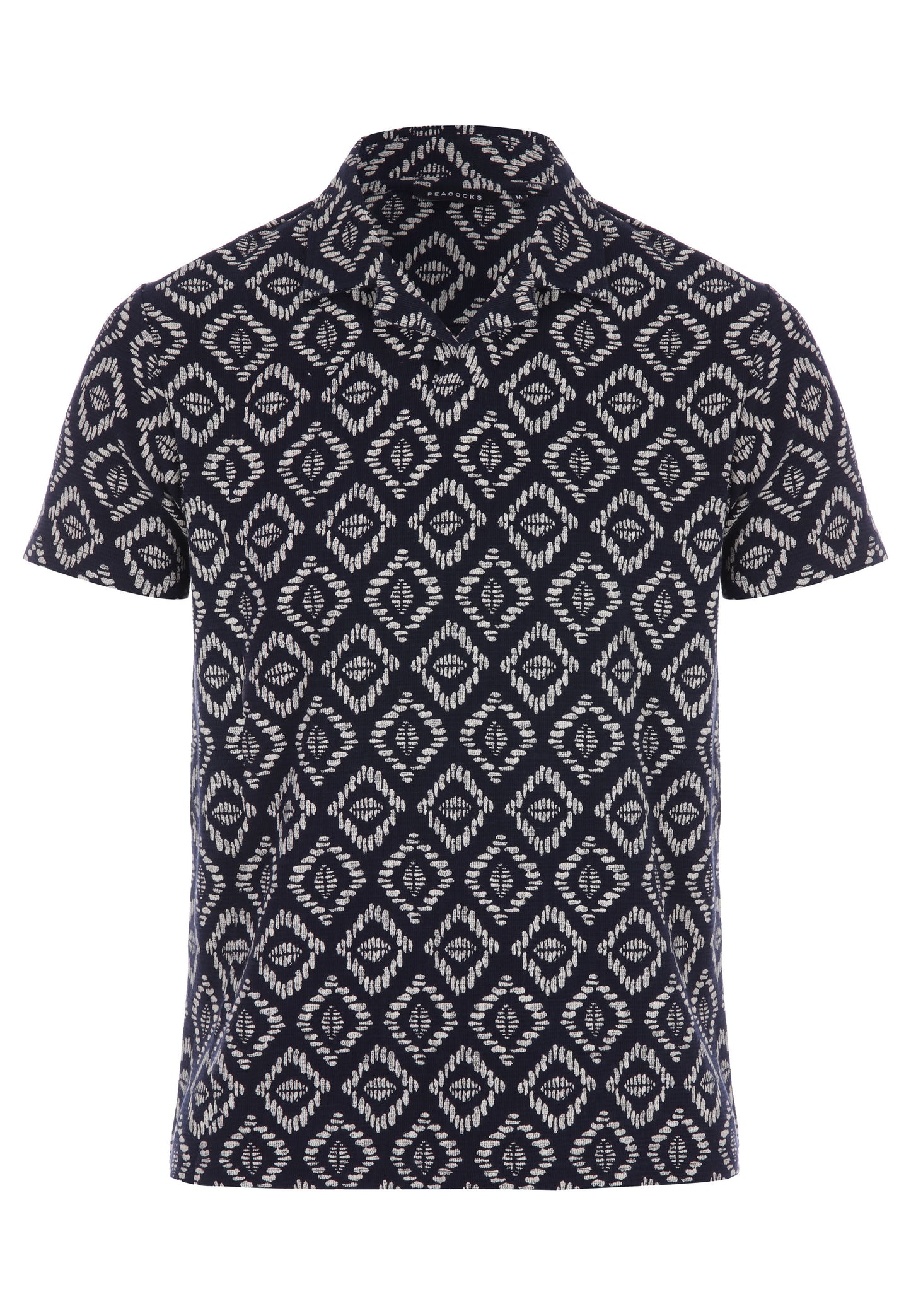Peacocks Mens Navy Geometric Textured Polo Shirt