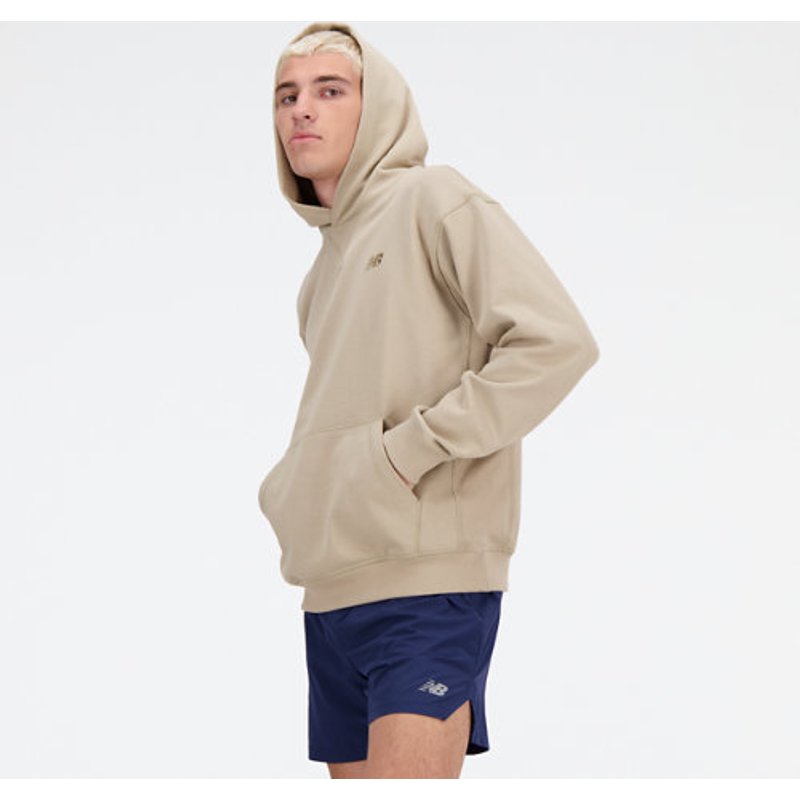 New Balance Men's Athletics French Terry Hoodie in Beige Cotton Fleece, size X-Large