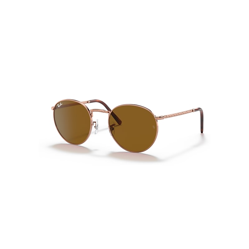 Ray-Ban Sunglasses Unisex New Round - Rose Gold Frame Brown Lenses 53-21