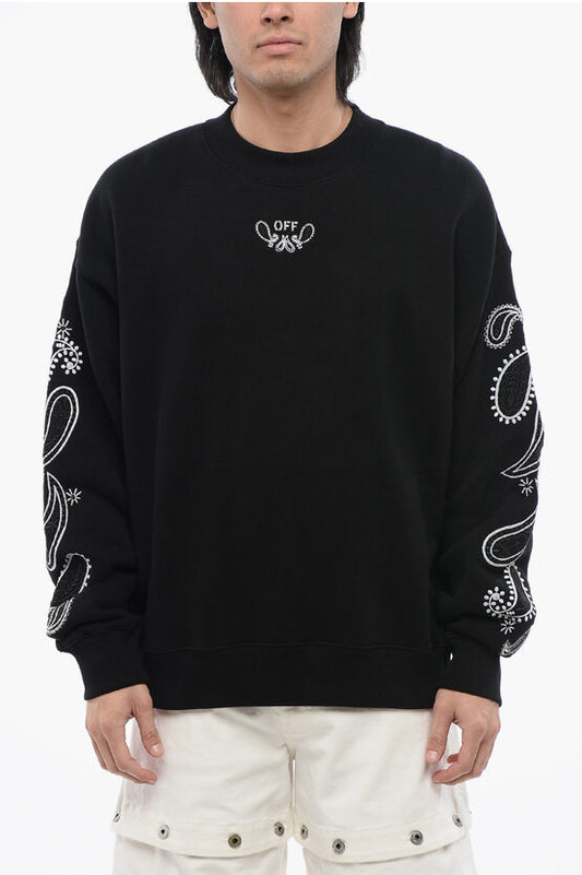 OFF-WHITE Brushed Cotton BANDANA Embroidered Crewneck Sweatshirt