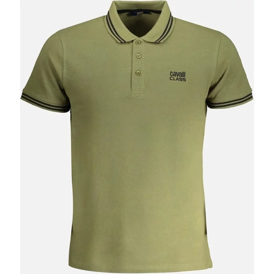 Roberto Cavalli Men's Cavalli Class Tipped Collar Green Logo Green Polo Shirt - Tan - Size: 40/Regular