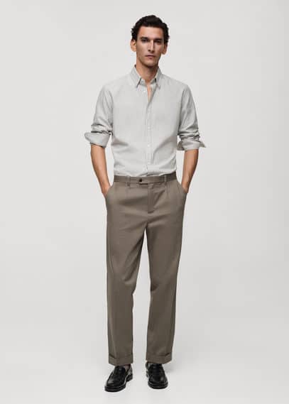 Mango 00% cotton kodak striped shirt green - Man -