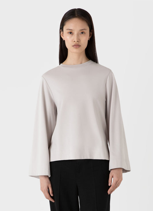 Sunspel Women's Wide Sleeve T-shirt in Putty