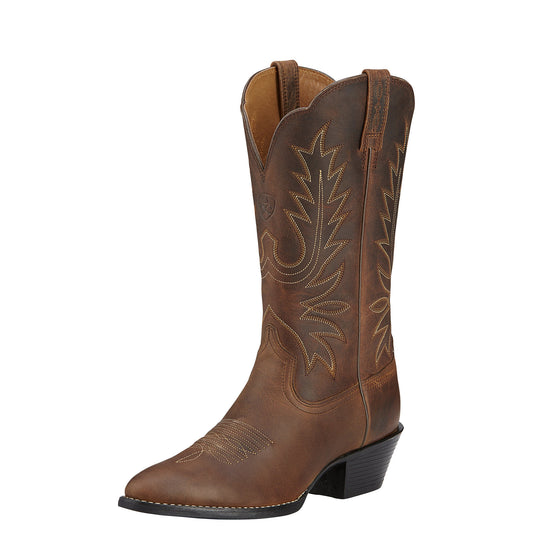 Ariat Women's Heritage R Toe Western Boots in Distressed Brown, B Medium Width, Regular Calf