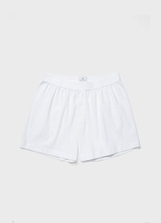 Sunspel Men's Cellular Cotton One-Button Boxer Shorts in White