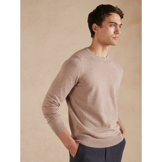 Oliver Brown Lightweight Cotton Cashmere Crew Neck Jumper - Beech Brown