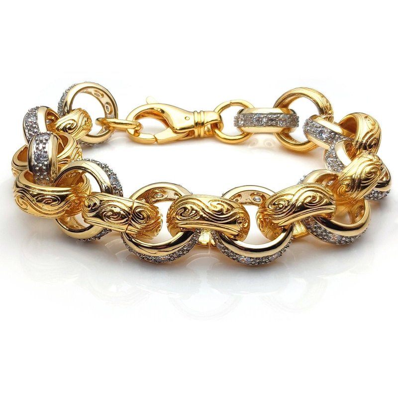 Jewelco London Flash-plated Brass Patterned CZ Belcher 14mm Bracelet 7.75" 20cm - BCN079A