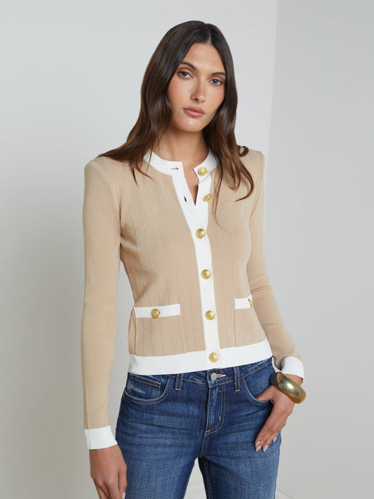 L'AGENCE Leon Cardigan In Biscuit/White