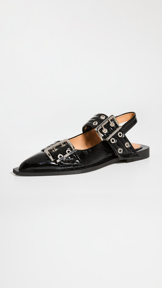 Ganni Wide Welt Buckle Ballerina Flats