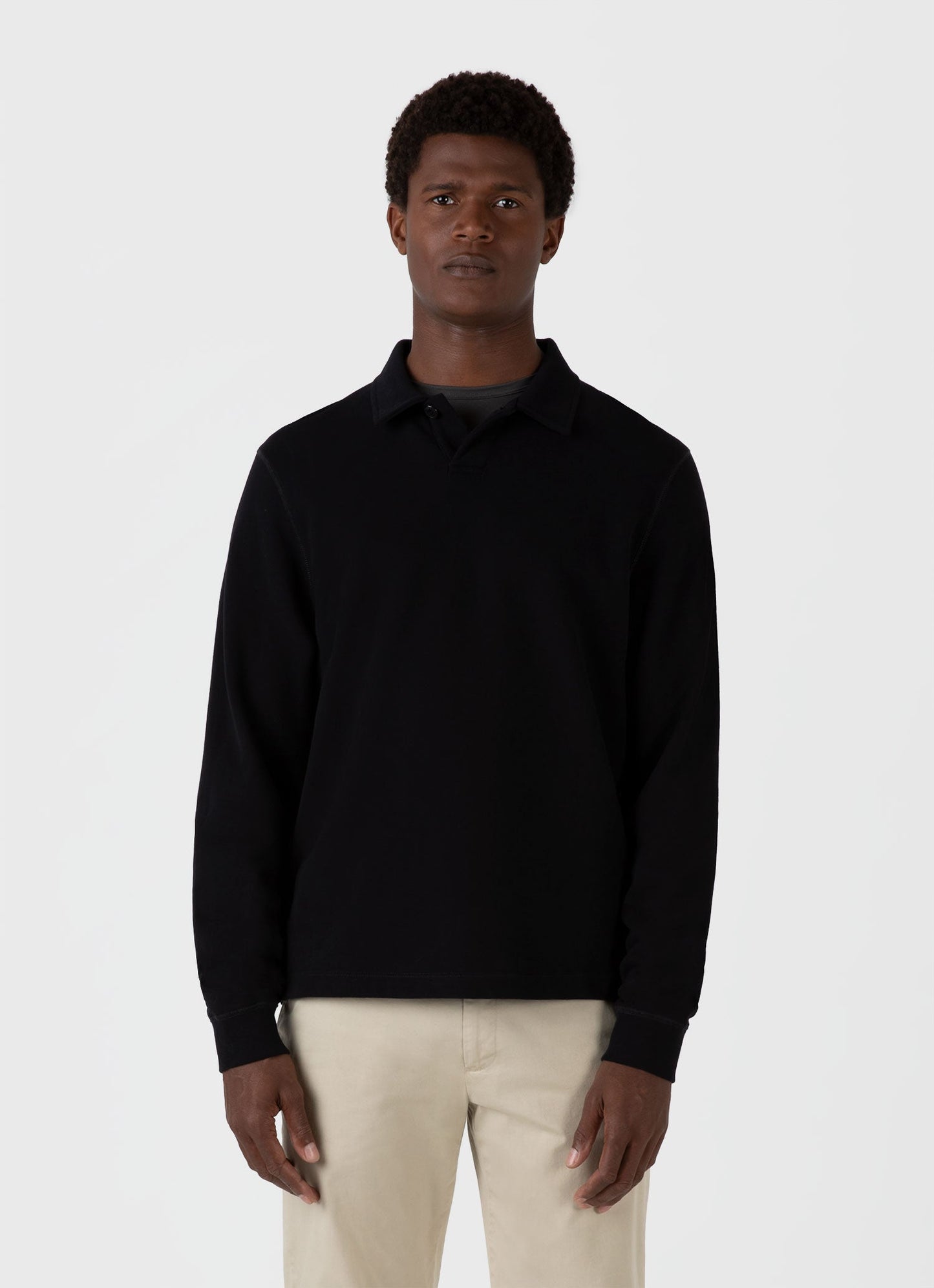 Sunspel Men's Loopback Polo Sweatshirt in Black