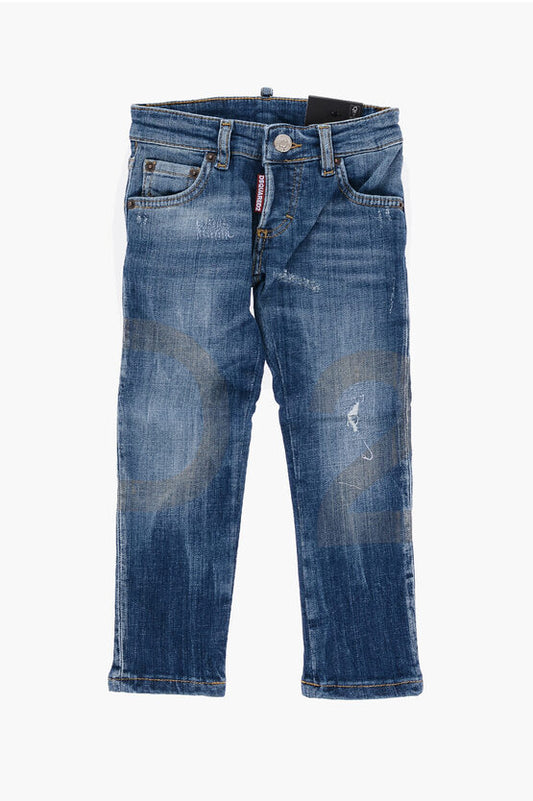 Dsquared2 Kids Vintage Effect CLEMENT Jeans with Visible Stiching