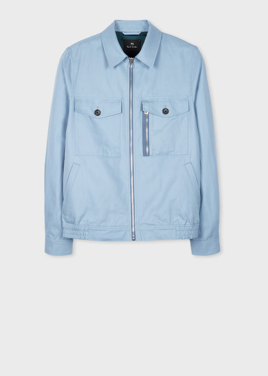 PS Paul Smith Light Blue Cotton-Linen Zip-Front Short Jacket