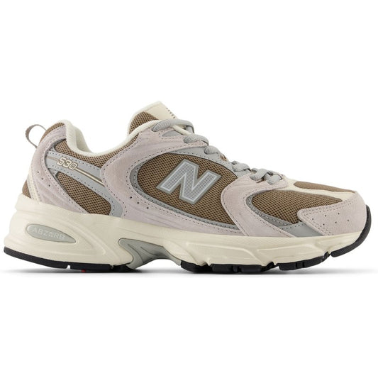 New Balance Unisex 530 in Grey/Brown/Beige Suede/Mesh, size 6.5