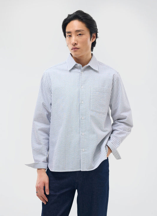 Percival Seersucker Stripe Pearce Shirt Cotton Grey