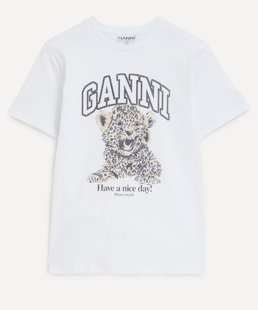 Ganni Women's White Basic Jersey Leopard Relaxed T-Shirt XXS