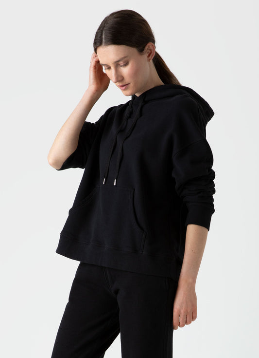 Sunspel Women's Relaxed Loopback Hoodie in Black