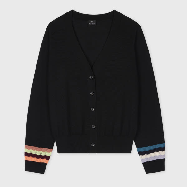 PS Paul Smith Women's Black Multi Colour Zig Zag Sleeve Cardigan