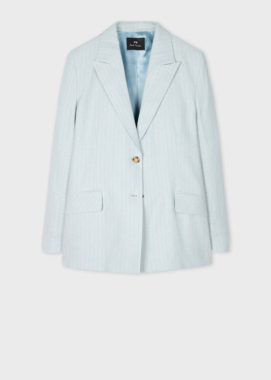 PS Paul Smith Women's Light Blue Pinstripe Two-Button Blazer